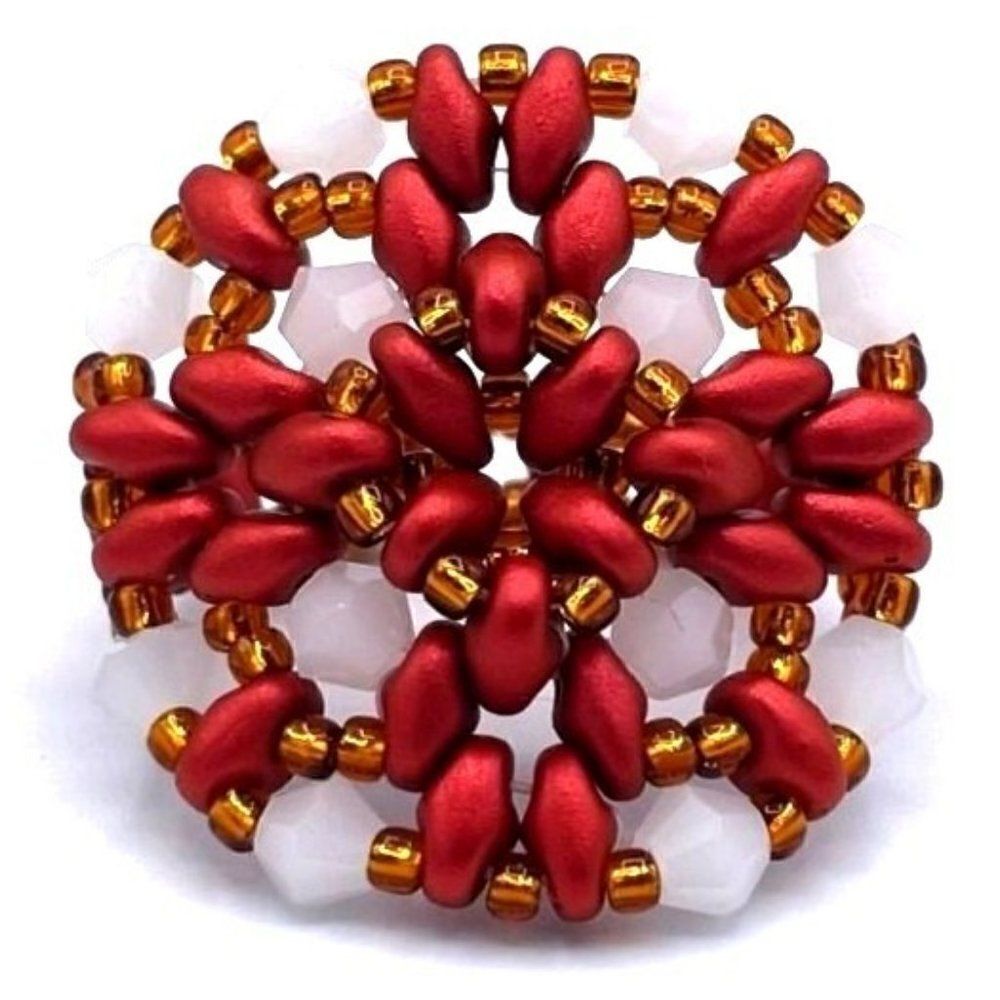 Velvet Red with Bronze and Opal White Crystal Beaded Statement Ring Size 9